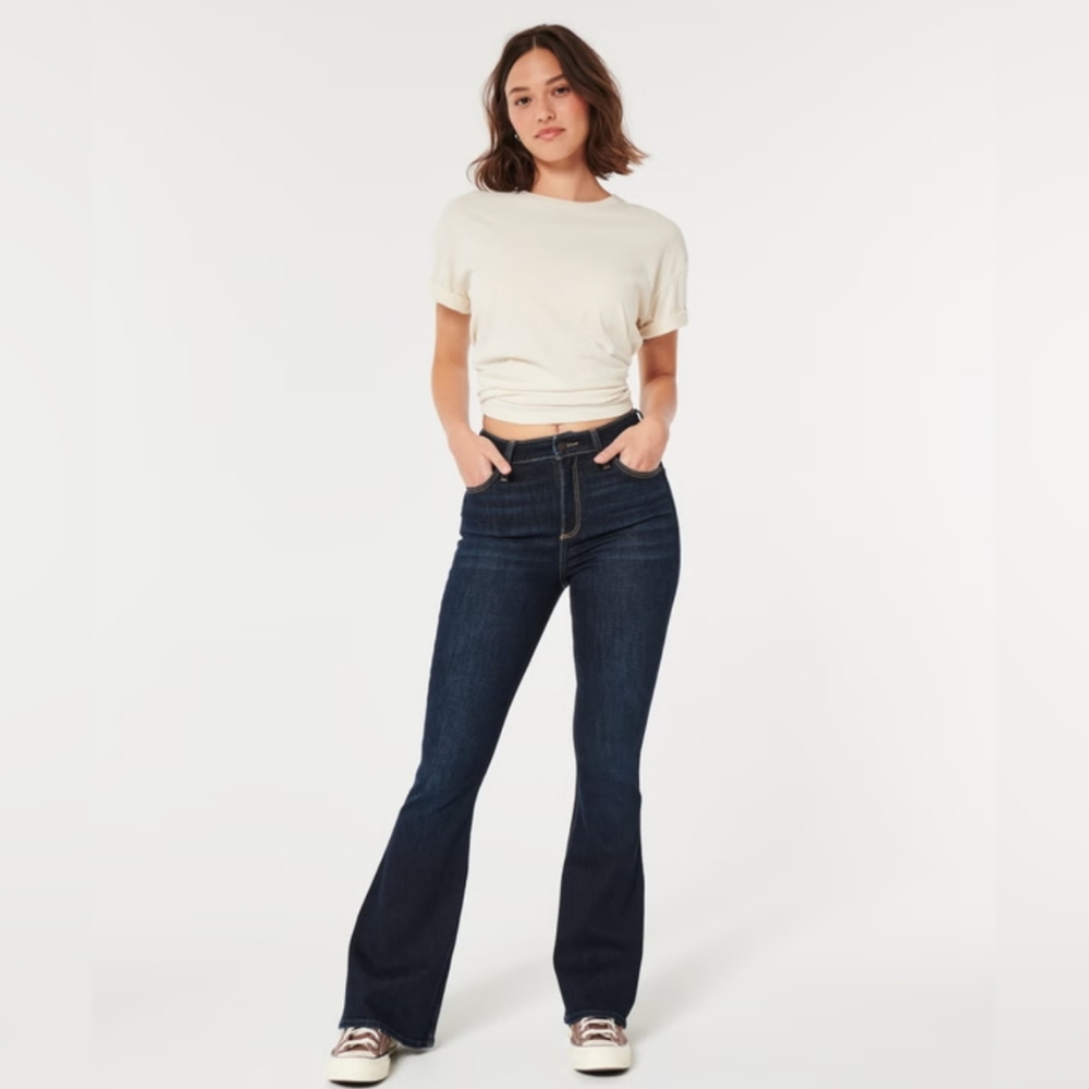 Hollister Curvy High Rise Vintage Flare Dark Wash Jeans, Waist 25" Long